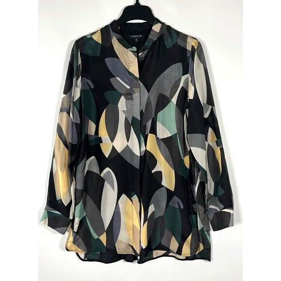 Lafayette 148 Silk Shirt Medium Button Up Geometric Long Sleeve Office Work - Picture 2 of 10